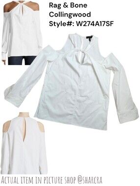 Rag & Bone Women Collingwood blouse White Cut Out Shoulder twist keyhole Top xs